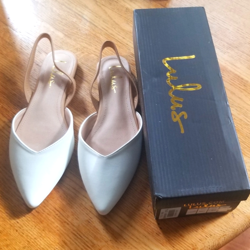Like New Lulus Mae White and Nude Pointed-Toe Slingback Flats- Size 8.5 - Picture 1 of 4